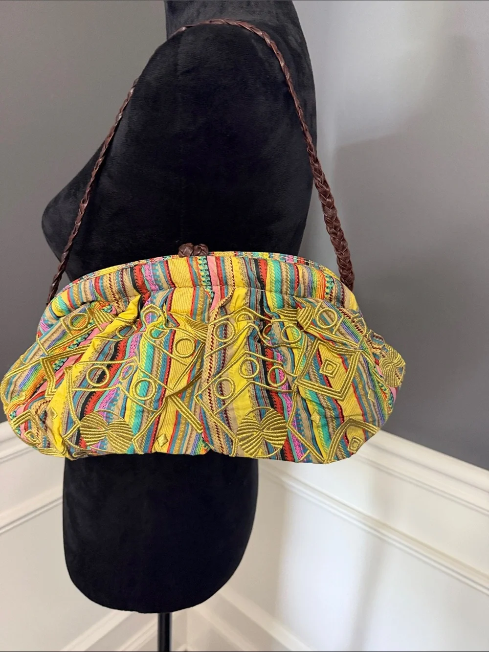 Plenty by Tracy Reese Yellow Multicolor Embroidered Clutch